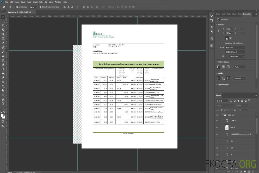 Relevé bancaire de la Banque Commerciale du Sahel du Mali template